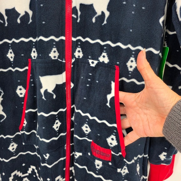 TIPSY ELVES Blue Reindeer Fleece Hooded One Piece Jumpsuit Pajamas Men's L NWT - Picture 5 of 10